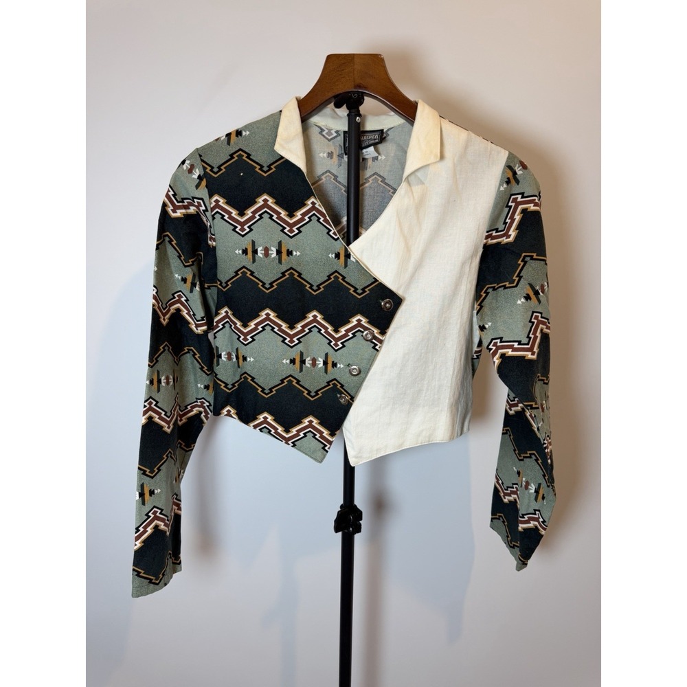 Vintage Rough Rider Made in USA Southwestern Aztec Cropped Button Front Top Sz S